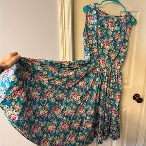 Lindy Bop Floral Midi Dress - Blue and Pink